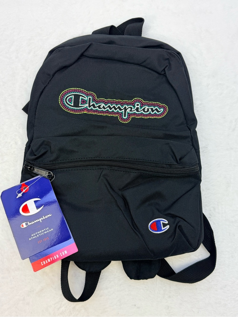 Champion Black Backpack with Multicolor Script Logo Small